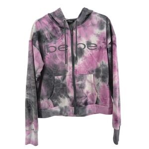 Bebe Sport Tie Dye Full Zip Hoodie Pink Gray White Athleisure Track Jacket M